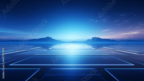 Futuristic horizon background with blue light. Genarative AI