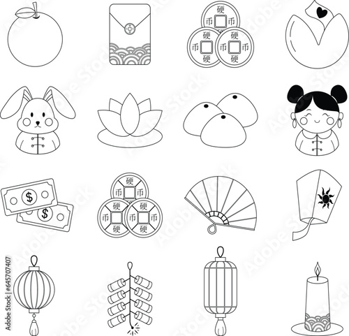 Chinese Lunar New Year Vector Icon Lineart Outline without Color