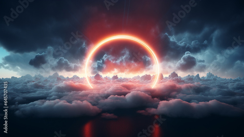 Futuristic horizon background with circle shape. Genarative AI