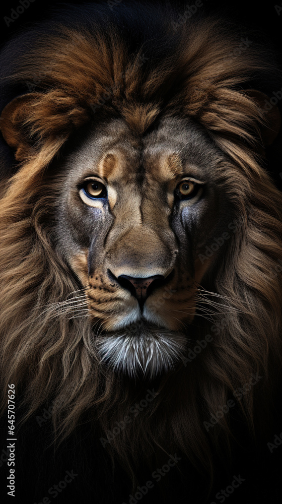 A Big Fierce Male Lion Face Close-Up Selective Focus