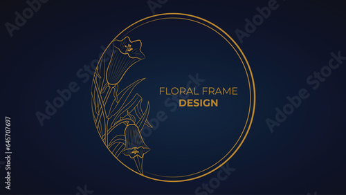 Decorative Floral golden frame . Vintage calligraphic circle and borders. ornamental Border, ornaments. Wedding frame, invitation card, menu, picture borders, decorative floral frame.