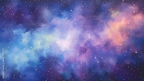 Hand painted watercolor galaxy background. Genarative AI © BoszyArtis