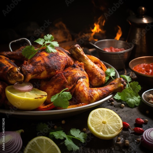 Tandoori Perfection: A Close-Up Portrait of Marinated and Charred Indian Tandoori Chicken