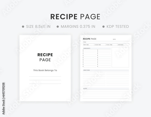 Recipe page template printable