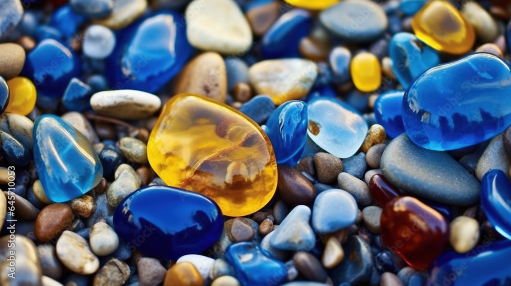 Clear Sky and White Sand Beach with Many Colorful Glittering Round Pebbles-Stones Clear Sky and White Sand Beach with Many Colorful Glittering Round Pebbles-Stones