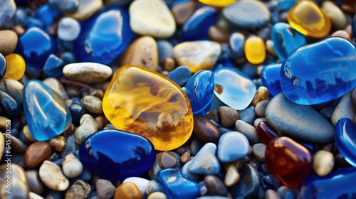 Clear Sky and White Sand Beach with Many Colorful Glittering Round Pebbles-Stones