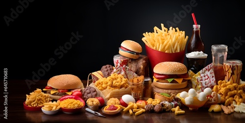 pile of all kinds of fast food junk food, ai generative