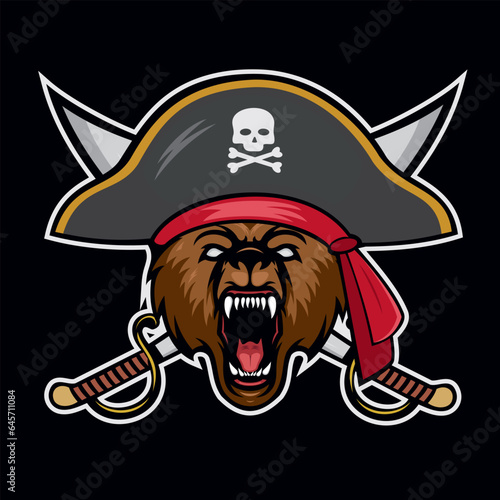 pirate mascot bear vector art illustration design