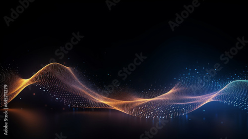 Abstract futuristic background. Wave with connecting dots and lines. Generative AI