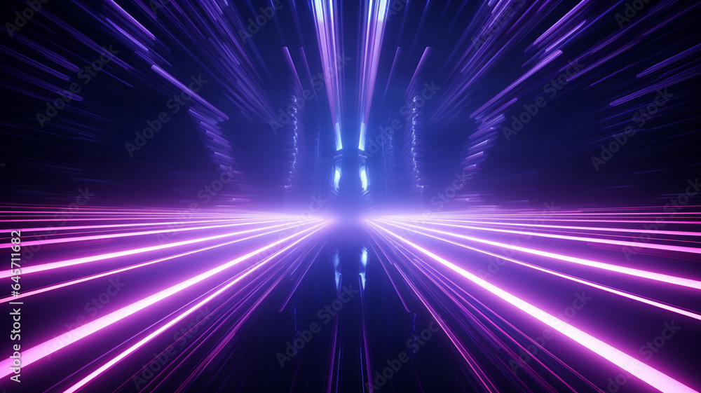 Obraz premium 3d render abstract futuristic neon background with glowing ascending lines