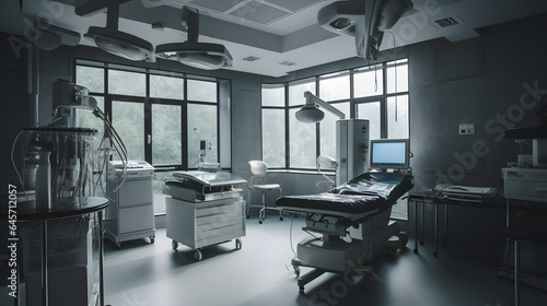 Modern medical office interior operating room with computer and examination table