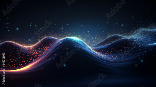 Abstract futuristic background. Wave with connecting dots and lines. Generative AI