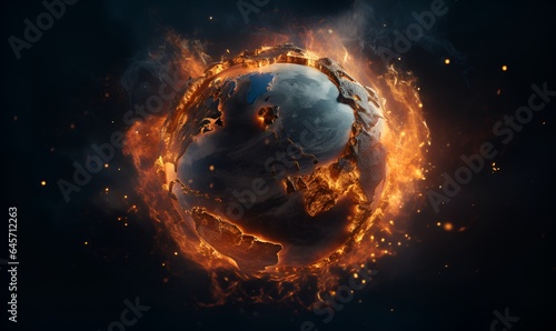 illustration of burning earth global warming concept, ai generative