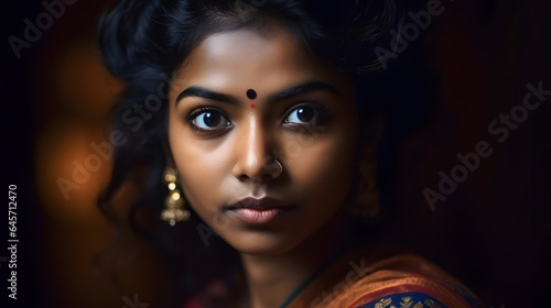 Portrait traditional Indian young woman in sari costume