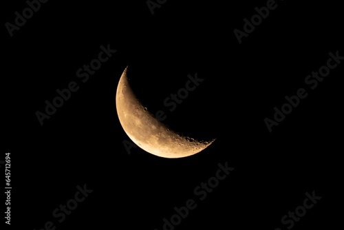 Detailed image of quarter moon showing craters, taking just after the moon had risen