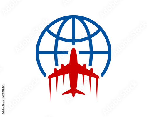 Globe with airplane in the middle