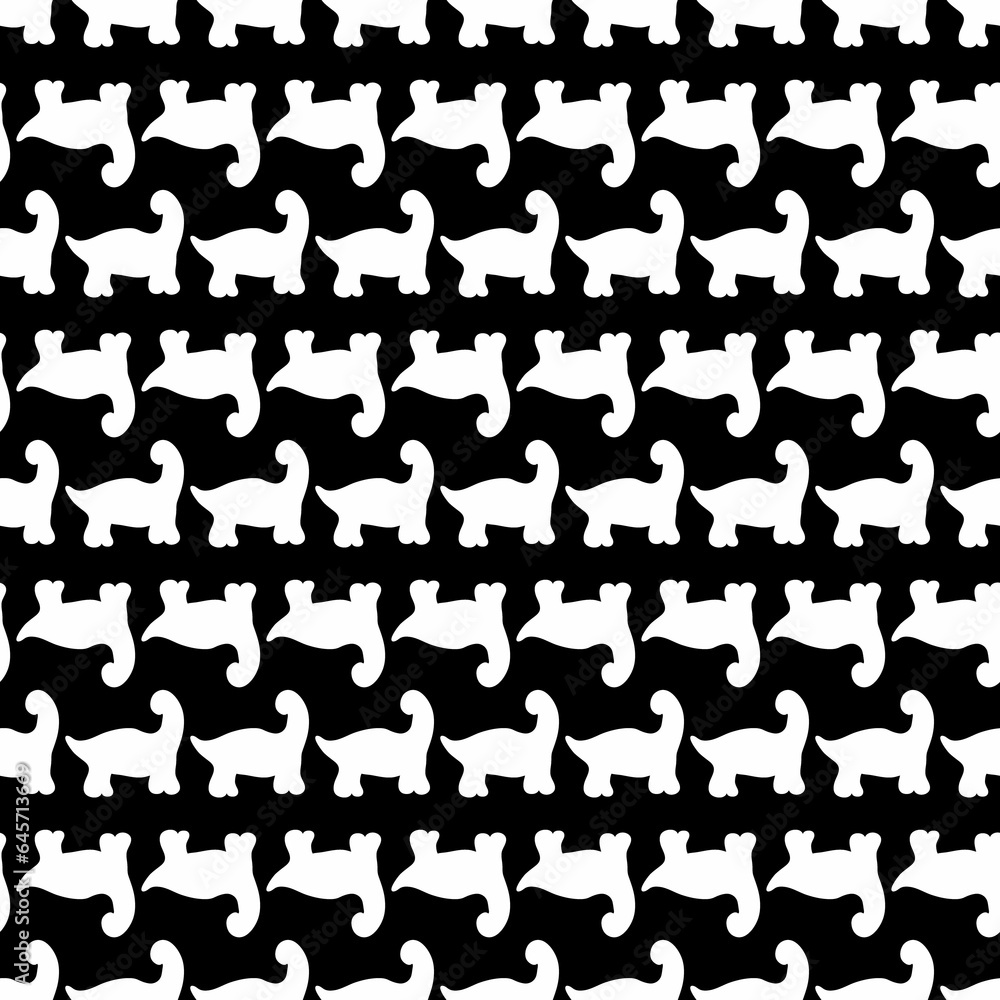 Monochrome seamless pattern with dinosaurs silhouettes. Perfect print for tee, textile and fabric. Simple illustration for decor and design. Monochrome seamless pattern with dinosaurs silhouettes. Perfect print for tee, textile and fabric. Simple illustration for decor and design.