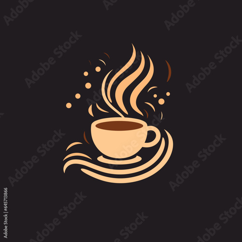 Coffee drink cup saucer swirling steam vapour brown liquid contents, dark background