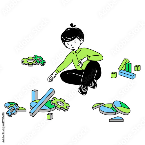 man sorts through the various statistics