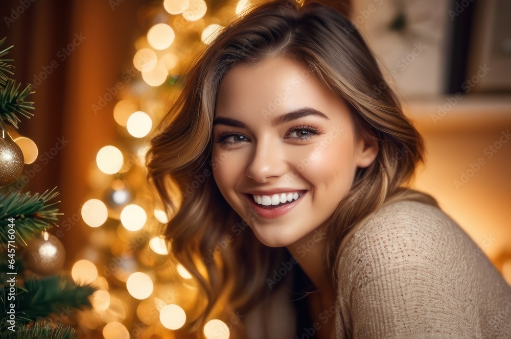 Close up portrait of overjoyed young Caucasian woman have fun laugh and joke enjoying Christmas winter holidays at home. Excited millennial female feel playful positive and joyful, celebrate New Year. Close up portrait of overjoyed young Caucasian woman have fun laugh and joke enjoying Christmas winter holidays at home. Excited millennial female feel playful positive and joyful, celebrate New Year.