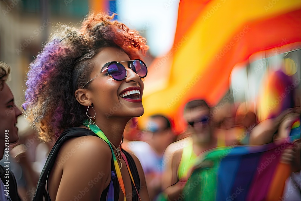 smiling black woman with colored afro hair in pride against lgtbiq+ rights smiling black woman with colored afro hair in pride against lgtbiq+ rights