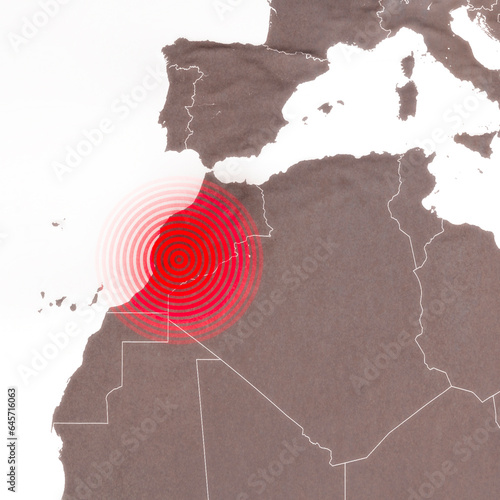 Earthquake map in Morocco, Atlas Mountains, shake, elements of this image are furnished by NASA. Land struck by a strong earthquake magnitude. 3d rendering photo