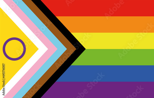 LGBT pride colorful flag background banner vector, Intersex-inclusive redesign of the Progress Pride Flag, official colors