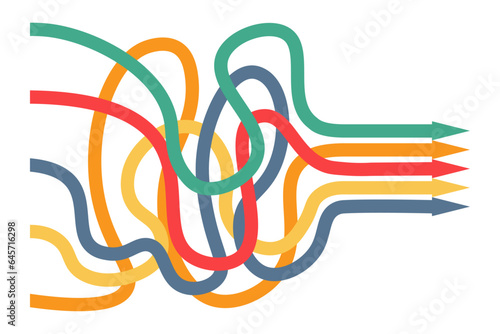 A set of multi-colored  arrows of different shapes pointing in one direction. Choice, option, opportunity, road, business success concept. Goal setting, choosing alternative path.