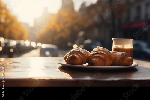croissant cup paris drink food table france bar french breakfast. Generative AI.
