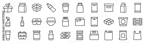 Set of 30 outline icons related to packages. Linear icon collection. Editable stroke. Vector illustration