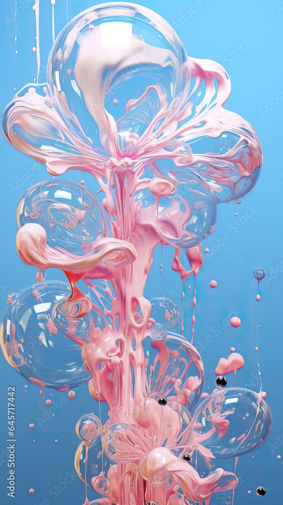 Colorful Fluid Flowing over an Abstract Floral Background. Insane Reflections.