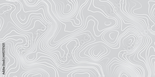 Topographic contours map background. Topography geographic white lines background. Geographic lines map on elevation assignment pattern. White paper curved reliefs background.