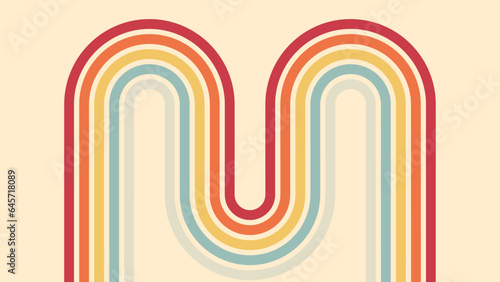 Vintage abstract background of 1970s hippie retro style in rainbow groovy wavy simple line design. 70s classic illustration suitable for poster, banner, textile, cloth, decorative wall art.