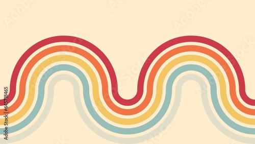 Vintage abstract background of 1970s hippie retro style in rainbow groovy wavy simple line design. 70s classic illustration suitable for poster, banner, textile, cloth, decorative wall art.
