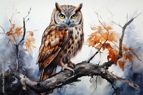 great horned owl in autumn
