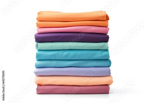 Stack of pale colorful t-shirt isolated on white background