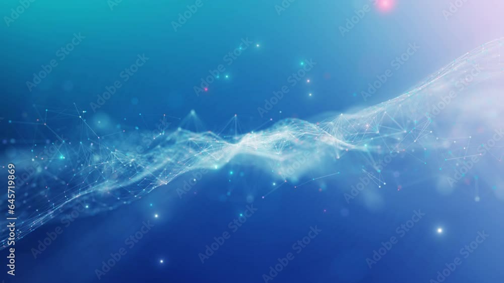 Abstract technology connected internet network with polygonal multicolored dots and lines with dark blue background. Digital cybersecurity protection and big data visualization. internet of things.