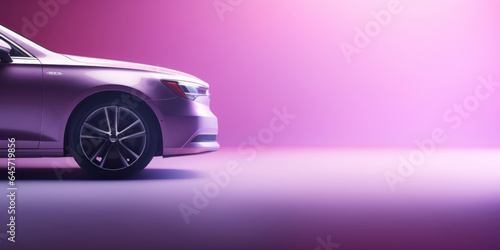 Minimal copy space, edge of pale purple car, close up bokeh photoshoot for dark background product advertising