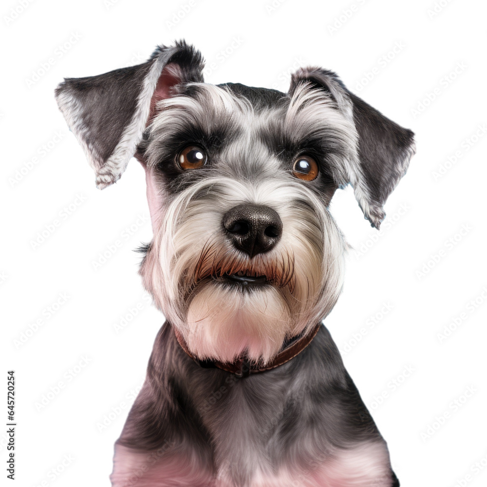 Small schnauzer in front of transparent background