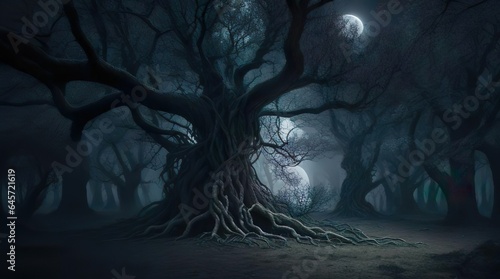 Enchanted Night - Moonlight Amongst Twisted Trees in a Mysterious Landscape