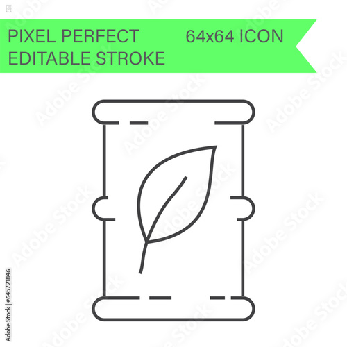 Waste barrel with leaf sign. ecology icons .Editable Stroke. 64x64 Pixel Perfect.