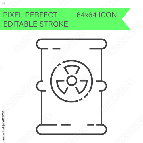 Waste barrel with nuclear allert sign. ecology icons .Editable Stroke. 64x64 Pixel Perfect.