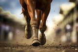 AI generated close up photo of the legs of horses at the races