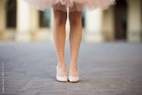Generative AI picture of a female legs in ballet shoes at a dance festival