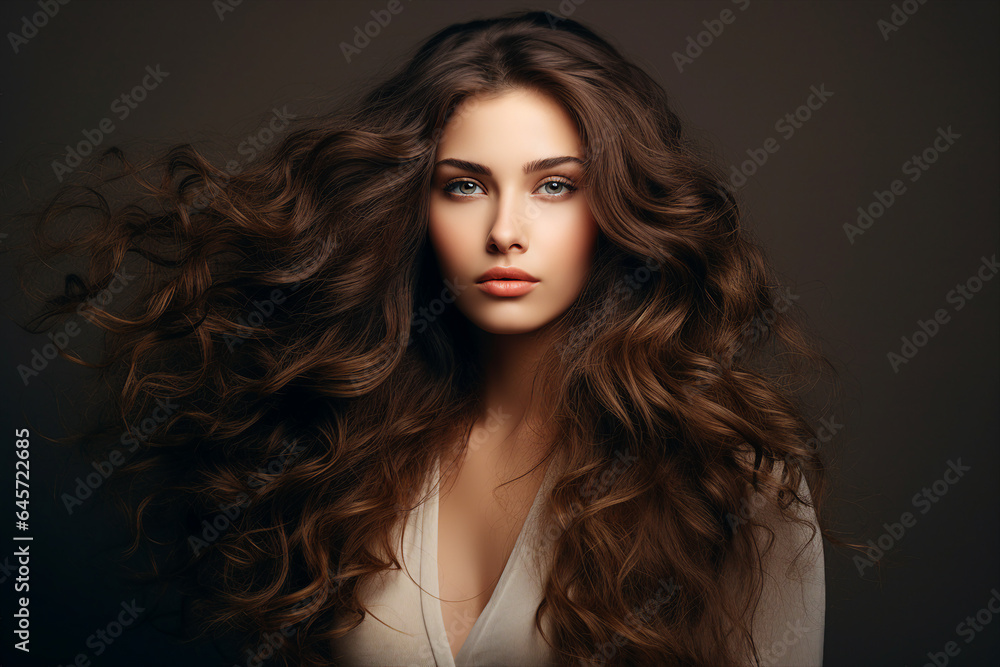 Generative ai collage image picture of lovely pretty woman looking in camera with long wavy haircut