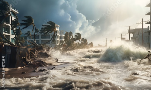 natural disasters hurricanes and tsunamis, ai generative © Miftah