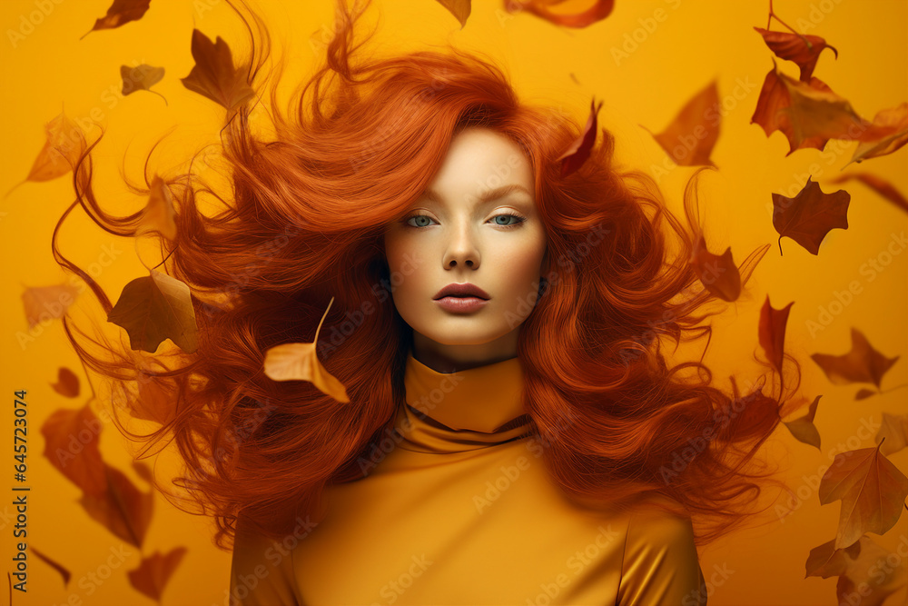 Expressive make up beauty portrait generative IA technology autumn woman model Expressive make up beauty portrait generative IA technology autumn woman model