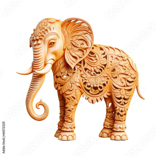 Wooden Thai elephant transparent background isolated family