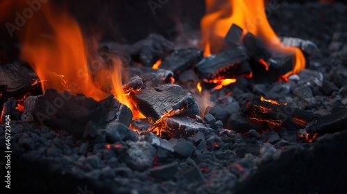 Hot Coals and Embers. Fire in the fireplace. Environment pollution.
