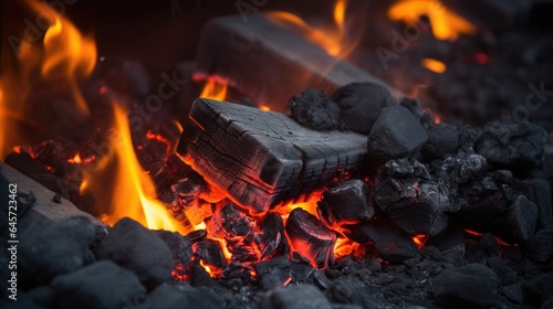 Hot Coals and Embers. Fire in the fireplace. Environment pollution.